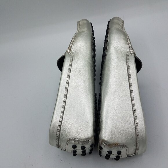 Tod's Gommino Driving Loafers Womens 37.5 Silver Metallic Leather Penny Loafers - Picture 7 of 12